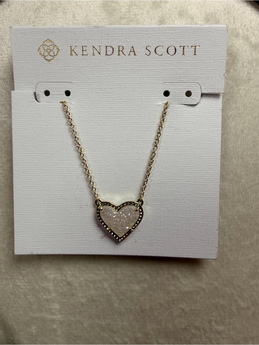 Kendra Scott Ari Heart Gold Pendant Necklace White Druzy $65 - Picture 2 of 6